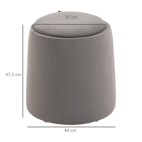 Rootz 2-in-1 Velvet Look Storage Stool - Ottoman - Footrest - Hidden Storage - Removable Tray Lid - 44cm x 47.5cm - Dark Gray