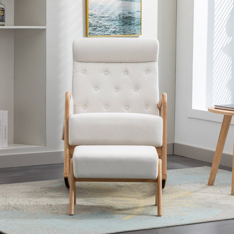 Rootz Mid-Century Modern Rocking Chair - Relaxation Seat - Ergonomic Swing Base - Solid Wood - 65x85x94cm - Includes Footrest 53x36x36cm