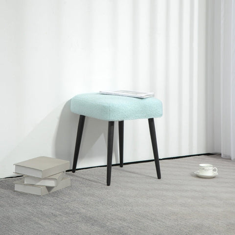 Rootz Stool with Cashmere-Look Fabric - Footrest - Steel Legs - Light Blue - 42cm x 42cm x 47cm