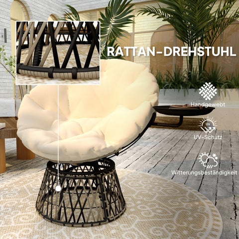 Rootz Papasan Rattan Chair - Rotatable Armchair - 360° Swivel Seat - First-Class Comfort - 118cm x 76cm x 88cm