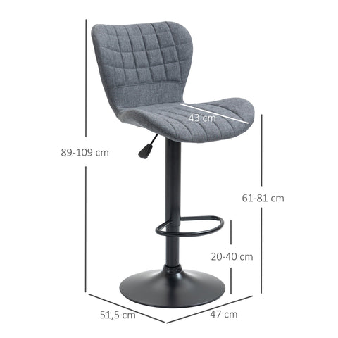Rootz 2 Piece Set Bar Stool - Adjustable Stools - Swivel Chairs - Ergonomic Comfort - 47L x 51.5B x 89-109H cm