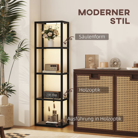 Rootz LED Base Lamp - Floor Lamp - Lighting Shelf - Warm White Light 3000K - 4 Glass Compartments - MDF - Black - 45L x 297H cm