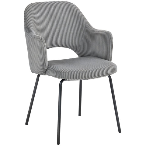 Rootz Dining Chair - Corduroy Accent Chair - Shell Shape Upholstered Seat - Comfortable & Stable - 57x62.5x85.5cm - Grey - Metal Legs