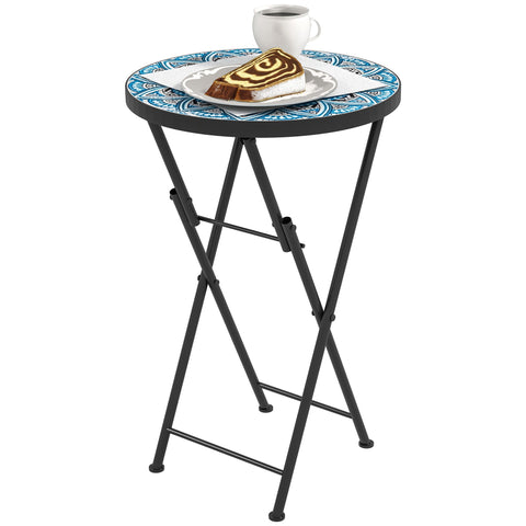 Rootz Mosaic Garden Table - Foldable Terrace Table - Round Patio Tables - Space-Saving Design - Ø35.5 x 55H cm