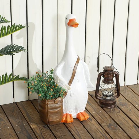 Rootz Swan Flower Pot with Shoulder Bag - Garden Planter - Outdoor Flower Container - Weatherproof - Promotes Healthy Root Growth - Versatile Placement - 32cm x 18cm x 60cm - White Brown Resin
