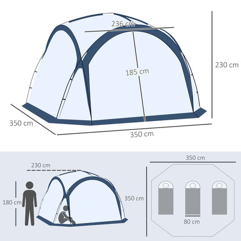 Rootz Family Dome Camping Tent - Outdoor Shelter - Spacious Tent - UV Protection - 350cm x 350cm x 230cm