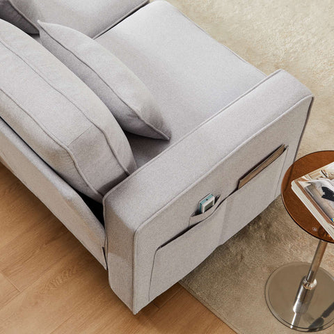 Rootz 4-Seater Linen Sofa - Modern Couch - Comfortable Seating - Adjustable Lumbar Cushions - 264x83x87 cm - Gray