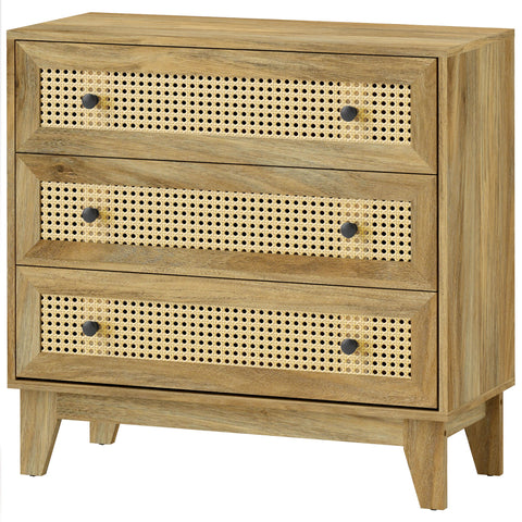 Rootz Chest of Drawers - Storage Furniture - Rattan Dresser - Brown - Elegant Design - 80 x 35 x 76 cm