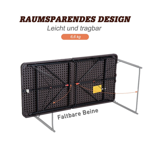 Rootz Folding Table - Foldable Camping Table - Picnic Table - Durable & Weather-Resistant - Height Adjustable - Lightweight & Portable - 122cm x 61cm x 53/71.5cm