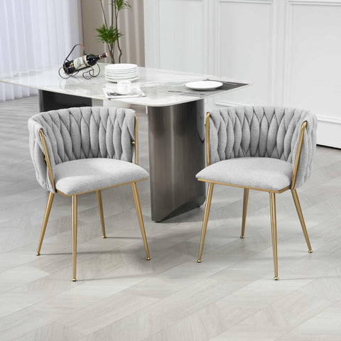 Rootz 2 Piece Casual Dining Chair Set - Linen Fabric Chair - Padded Seats - Comfort & Style - 54cm x 52cm x 73cm