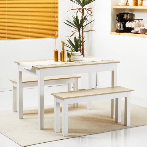 Rootz 3-Piece Dining Room Table Set - Adjustable Benches - Chipboard Dining Set - Space-Saving - 119cm x 70cm x 75cm