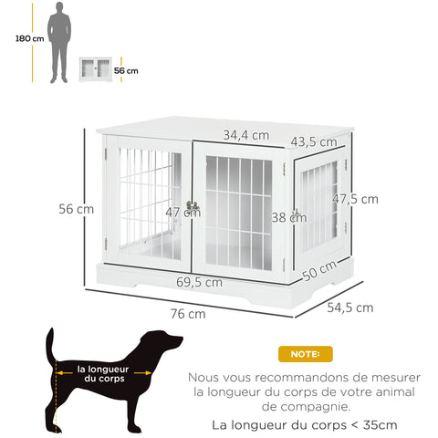 Rootz Dog Cage & Side Table - Pet Crate - Indoor Playpen - Decorative Furniture, 2 Locking Doors, 76L x 54.5W x 56H cm, Metal & MDF