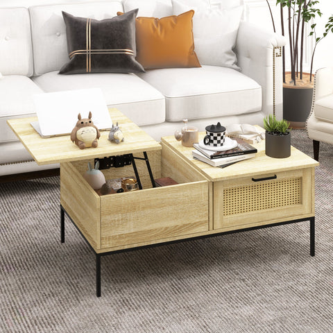 Rootz Coffee Table with Folding Tray - Living Room Table - Natural Wood Finish - Space Saver - 106 x 56.3 x 48 cm