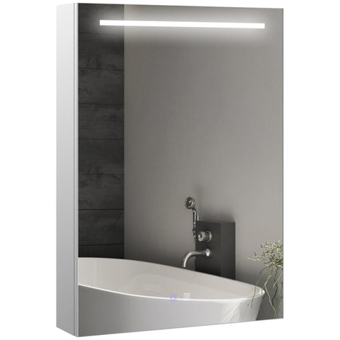 Rootz LED Illuminated Anti-Fog Bathroom Mirror Cabinet - Medicine Cabinet - Wall-Mounted Storage - Intelligent Touch Control - Space-Saving Design - 50x13x70cm - Stainless Steel Frame - Silver