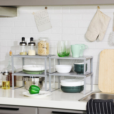 Rootz Zilverkleurige metalen taartorganizerset - Cupcakestandaard - Dessertdisplay - Stevige constructie - Ruimtebesparend ontwerp - Eenvoudige montage - 22,9 cm x 32 cm x 15,4 cm en 21,9 cm x 32 cm x 13,7 cm