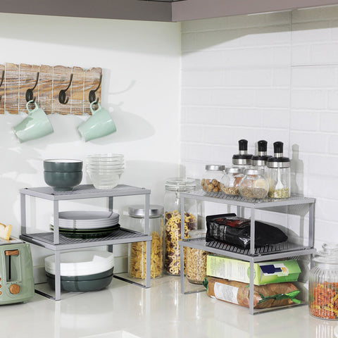 Rootz Zilverkleurige metalen taartorganizerset - Cupcakestandaard - Dessertdisplay - Stevige constructie - Ruimtebesparend ontwerp - Eenvoudige montage - 22,9 cm x 32 cm x 15,4 cm en 21,9 cm x 32 cm x 13,7 cm