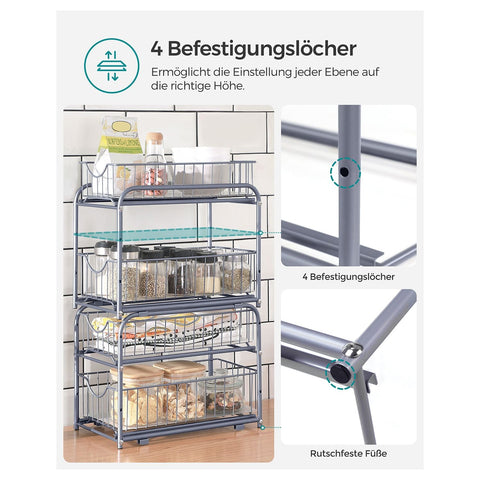Rootz Steel Kitchen Organizer - Storage Rack - Pantry Organizer - Steel Construction - Space Saving - Easy Assembly - 21cm x 36.5cm x 33.7cm