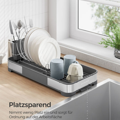 Rootz Dish Drainer Rack - Stainless Steel - PP Plastic - Space-Saving - 20.6cm x 44.5cm x 13.1cm