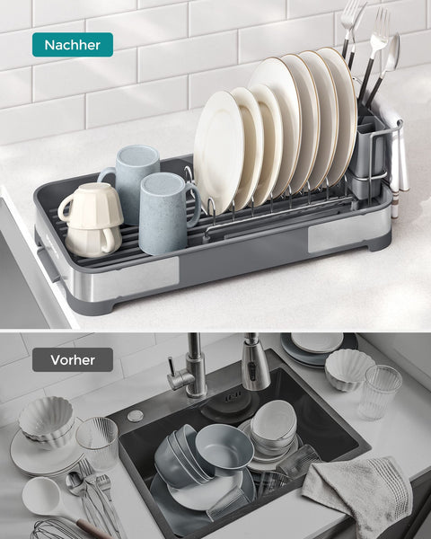 Rootz Dish Drainer Rack - Stainless Steel - PP Plastic - Space-Saving - 20.6cm x 44.5cm x 13.1cm