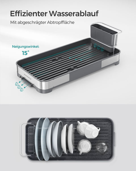 Rootz Dish Drainer Rack - Stainless Steel - PP Plastic - Space-Saving - 20.6cm x 44.5cm x 13.1cm