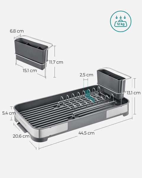 Rootz Dish Drainer Rack - Stainless Steel - PP Plastic - Space-Saving - 20.6cm x 44.5cm x 13.1cm