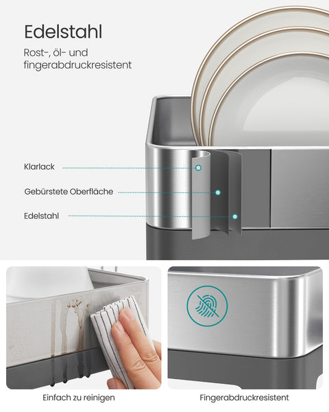 Rootz Dish Drainer Rack - Silver-gray - Stainless Steel - Plastic - 26kg Capacity - (31.7-50.7) x 48.6 x 22.7cm - Lightweight 1.8kg