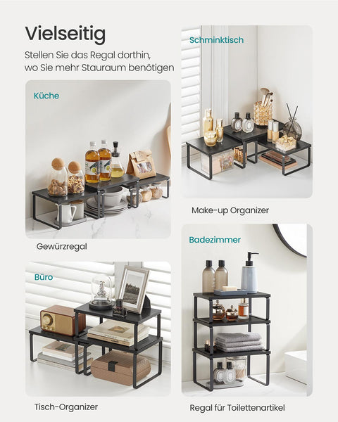 Rootz 3-Piece Shelf Set - Storage Organizer - Display Rack - Durable Metal/Wood - Grey-Black - Includes 19.5cm x 29.7cm x 15.8cm Shelf