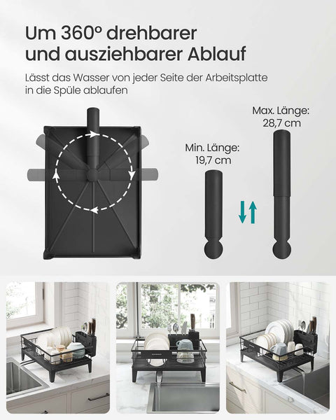 Rootz Dishwashing Frame - Dish Rack - Drying Stand - Steel & PP Plastic - Space-Saving - 31cm x 42cm x 18.5cm -  Black