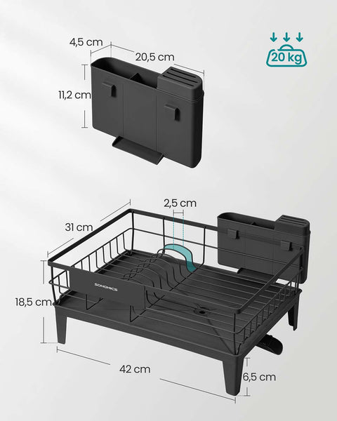 Rootz Dishwashing Frame - Dish Rack - Drying Stand - Steel & PP Plastic - Space-Saving - 31cm x 42cm x 18.5cm -  Black