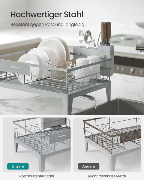 Rootz Dishwashing Frame - Drying Rack - Kitchen Organizer - Durable Steel & PP Plastic - 31cm x 42cm x 18.5cm - Grey
