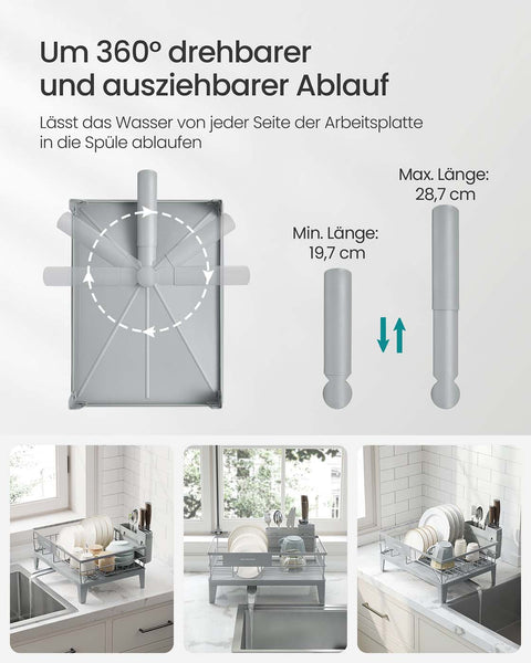 Rootz Dishwashing Frame - Drying Rack - Kitchen Organizer - Durable Steel & PP Plastic - 31cm x 42cm x 18.5cm - Grey