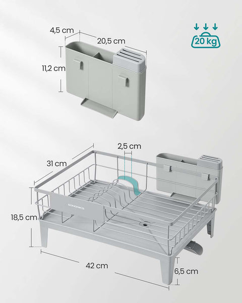 Rootz Dishwashing Frame - Drying Rack - Kitchen Organizer - Durable Steel & PP Plastic - 31cm x 42cm x 18.5cm - Grey