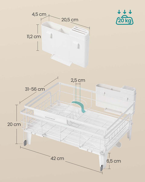Rootz Drip Frame - Laundry Drying Rack - Space Saver - Steel & PP Plastic - White  - 31-56cm x 42cm x 20cm
