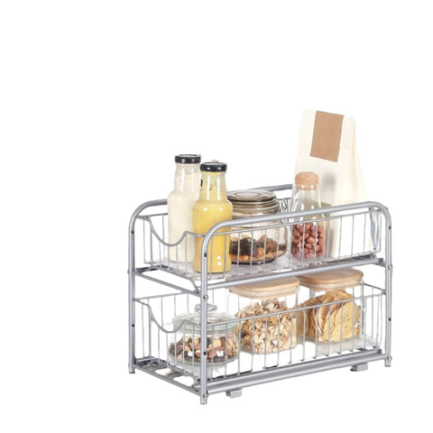 Rootz Kitchen Organizer Shelf - Kitchen Rack - Order System - Durable Steel - 21x36.5x33.7cm Large Basket - Silver Finish