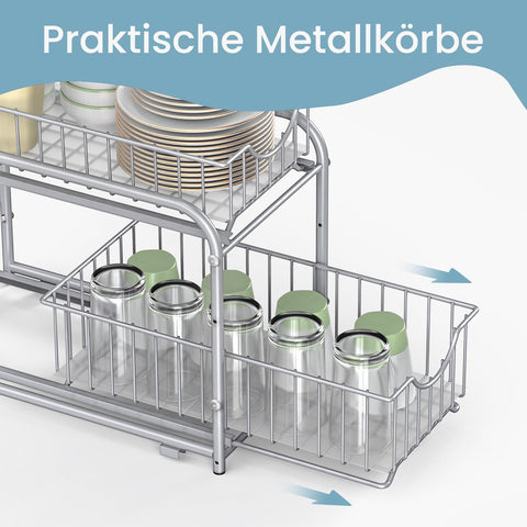 Rootz Kitchen Organizer Shelf - Kitchen Rack - Order System - Durable Steel - 21x36.5x33.7cm Large Basket - Silver Finish