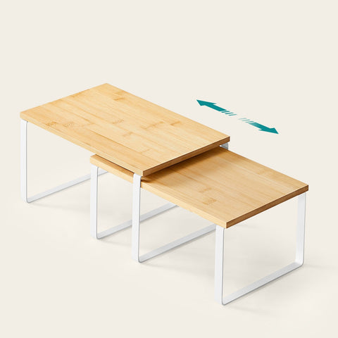 Rootz 2 Set Spice Shelf - Kitchen Organizer - Storage Shelves - Bamboo & Metal - Max 15kg - 29.7x19.5x15.5cm & 29.7x18.5x13.6cm