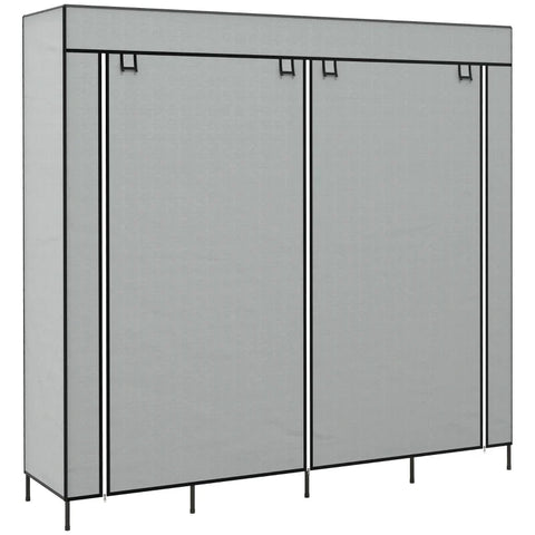 Rootz Wardrobe - Fabric Cabinet - Doors - 2 Clothes Rails - 10 Compartments - Vilesstoff - Steel - Gray - 166L x 42.5W x 169.5H cm