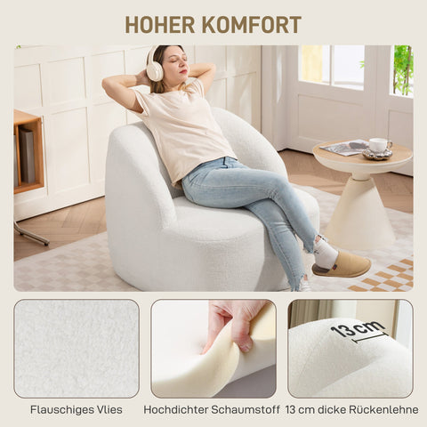 Rootz White Modern Armchair - Cozy Upholstered Chair - Fleece Padding Sofa - Ultimate Comfort - 81cm x 82cm x 73.5cm