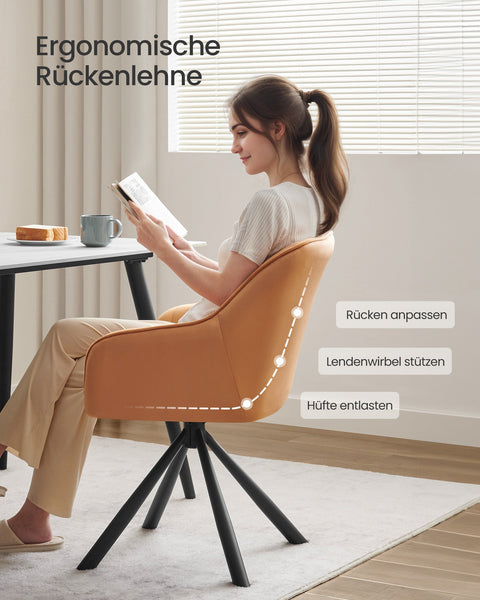 Rootz Dining Chair with Armrests - Velvet Padded Dining Seat - Stylish  Brown - Steel Frame - 60x60x81.5cm - Comfort & Durability