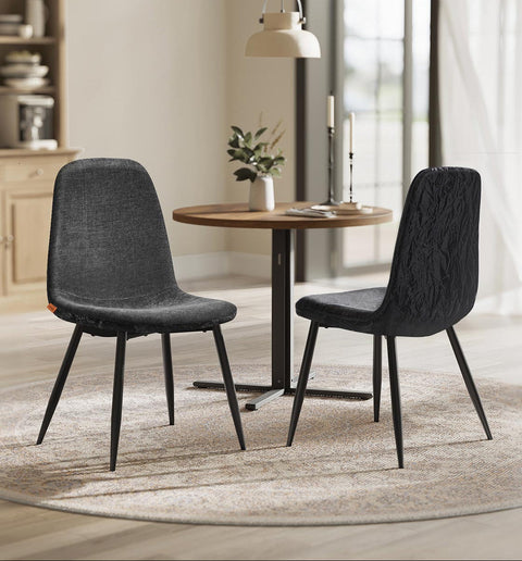 Rootz 2 Piece Set Dining Chairs - Kitchen Chairs - Grey Seating - Comfortable Chenille Fabric - 55cm x 43.5cm x 85.5cm