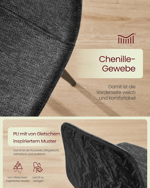 Rootz 2 Piece Set Dining Chairs - Kitchen Chairs - Grey Seating - Comfortable Chenille Fabric - 55cm x 43.5cm x 85.5cm