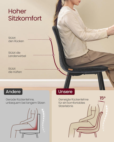 Rootz 4 Piece Dining Chair Set - Kitchen Chairs - Black Seat - Max Load 120kg - 55cm x 43.5cm x 85.5cm