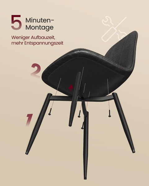 Rootz 4 Piece Dining Chair Set - Kitchen Chairs - Black Seat - Max Load 120kg - 55cm x 43.5cm x 85.5cm