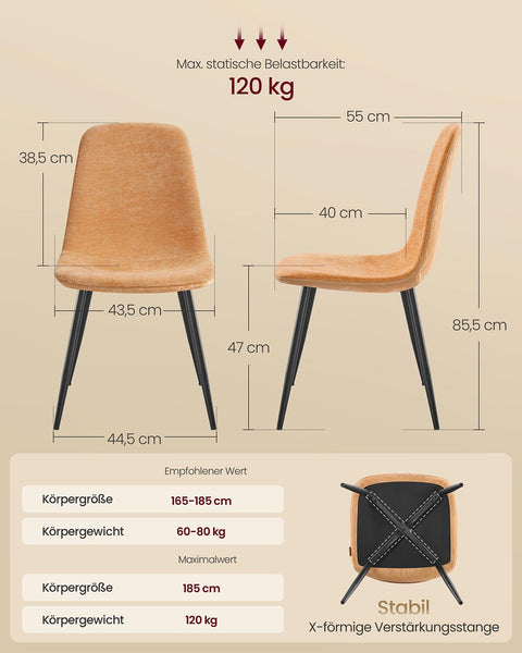 Rootz 4 Piece Dining Chair Set - Kitchen Chairs - Brown Chairs - Comfortable Seating - 55cm x 43.5cm x 85.5cm