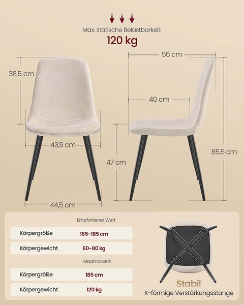 Rootz 4 Piece Set Dining Chair - Kitchen Seating - White Chairs - Max 120kg Capacity - 55cm x 43.5cm x 85.5cm