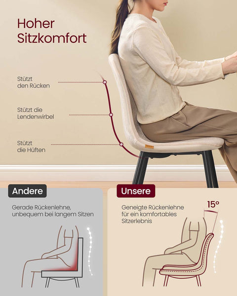 Rootz 4 Piece Set Dining Chair - Kitchen Seating - White Chairs - Max 120kg Capacity - 55cm x 43.5cm x 85.5cm