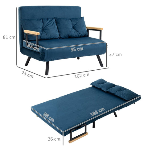 Rootz 2-Seater Velvet Sofa Bed - Convertible Couch - Sleeper Sofa - Adjustable Backrest - Enhanced Comfort - 102cm x 73cm x 81cm - Steel Frame