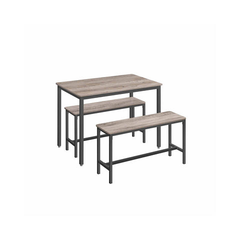 Rootz Dining Table Set with 2 Benches - Kitchen Table - Dining Set - Durable Chipboard & Steel - 70cm x 110cm x 75cm -Brown -Black