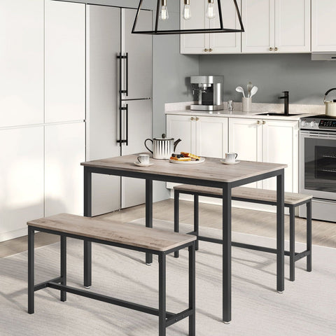 Rootz 3-Piece Dining Set - Greige Mottled-ink Black - Chipboard Steel - Bench Seating - 70cm x 110cm x 75cm