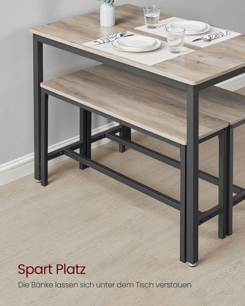 Rootz 3-Piece Dining Set - Greige Mottled-ink Black - Chipboard Steel - Bench Seating - 70cm x 110cm x 75cm